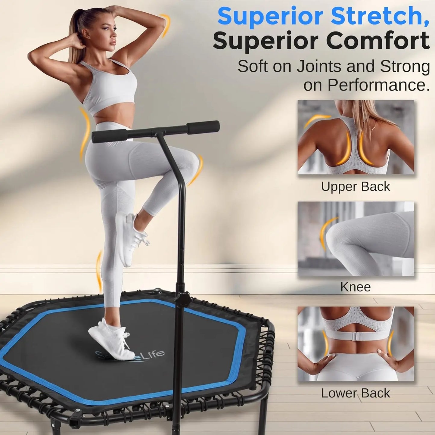 SereneLife 40"/50" Mini Trampoline for Adults - 450/550LBS Fitness Trampoline with Reinforced Springs & Adjustable Safety Handle