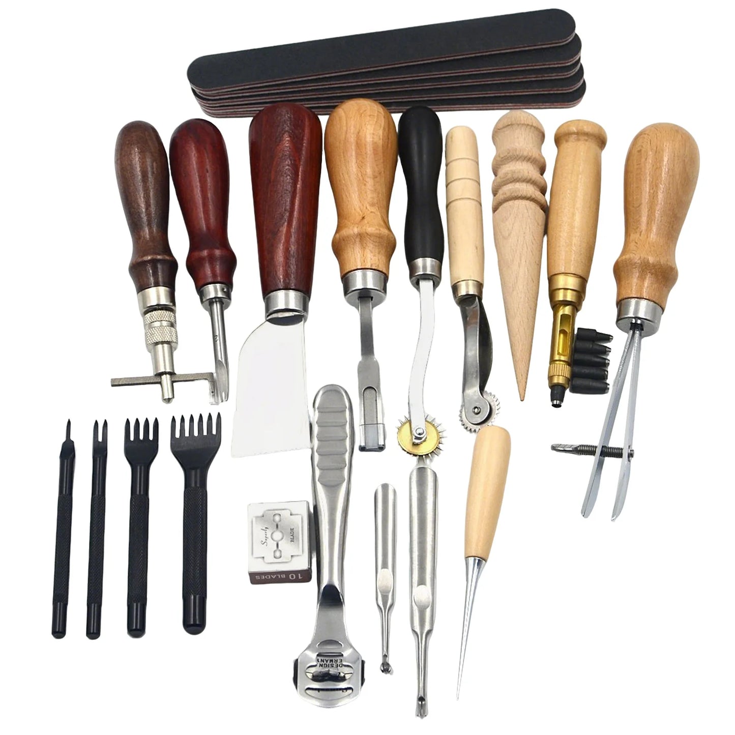 Bymaocar Leather Craft Tools Kit 19 Pcs Sewing Punching Cutting Set