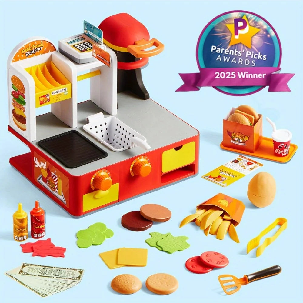 Joyfy Restaurant Play Set Toy 40 Plus PCS Fast Food With Potato Cutter