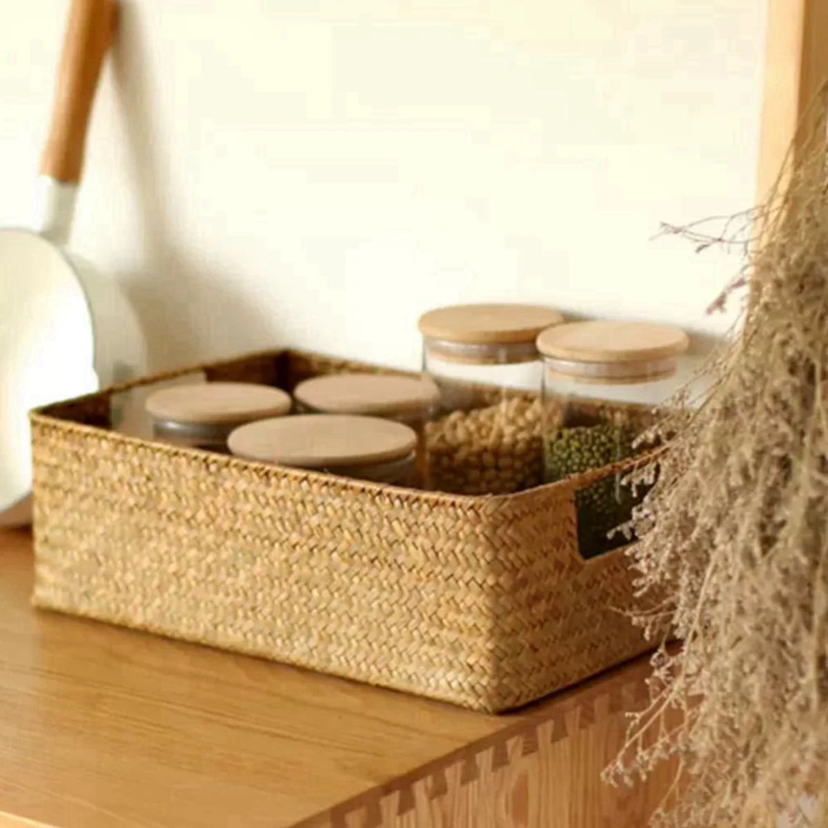 Natural Large Woven Seagrass Basket For Home Kitchen Storage