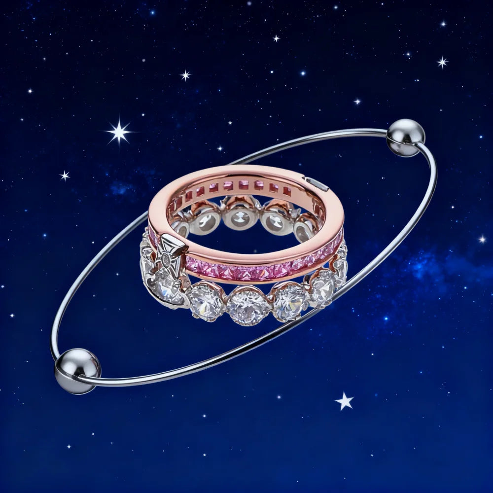 S925 Sterling Silver Detachable Double-layer Large Diamond Saturn Ring for Ladies