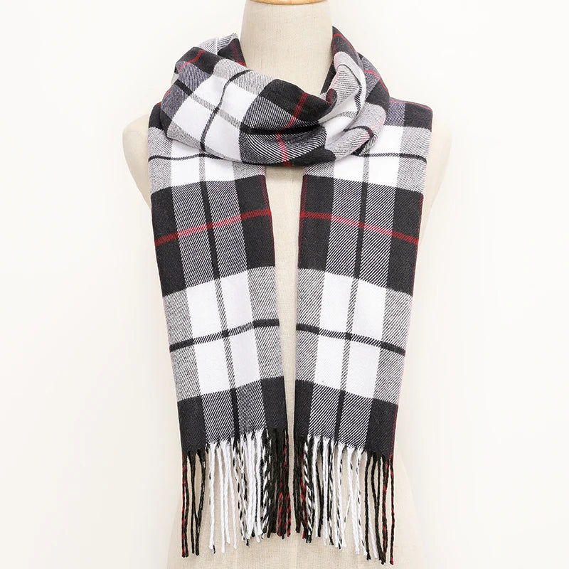 RUNMEICN Unisex Plaid Tassel Winter Scarf For Women Men
