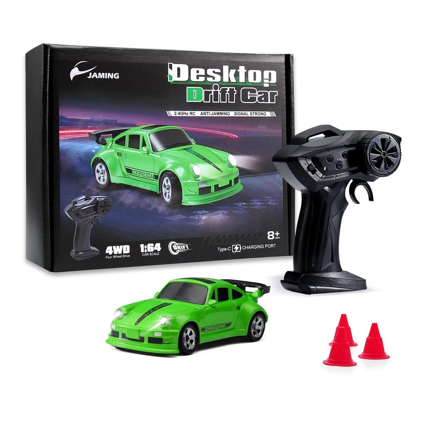 ANTSIR 1/64 2.4G Desktop Mini High Speed Drift Car 4WD Remote Control - Full Proportion Racing Car Toy GTR Race Model
