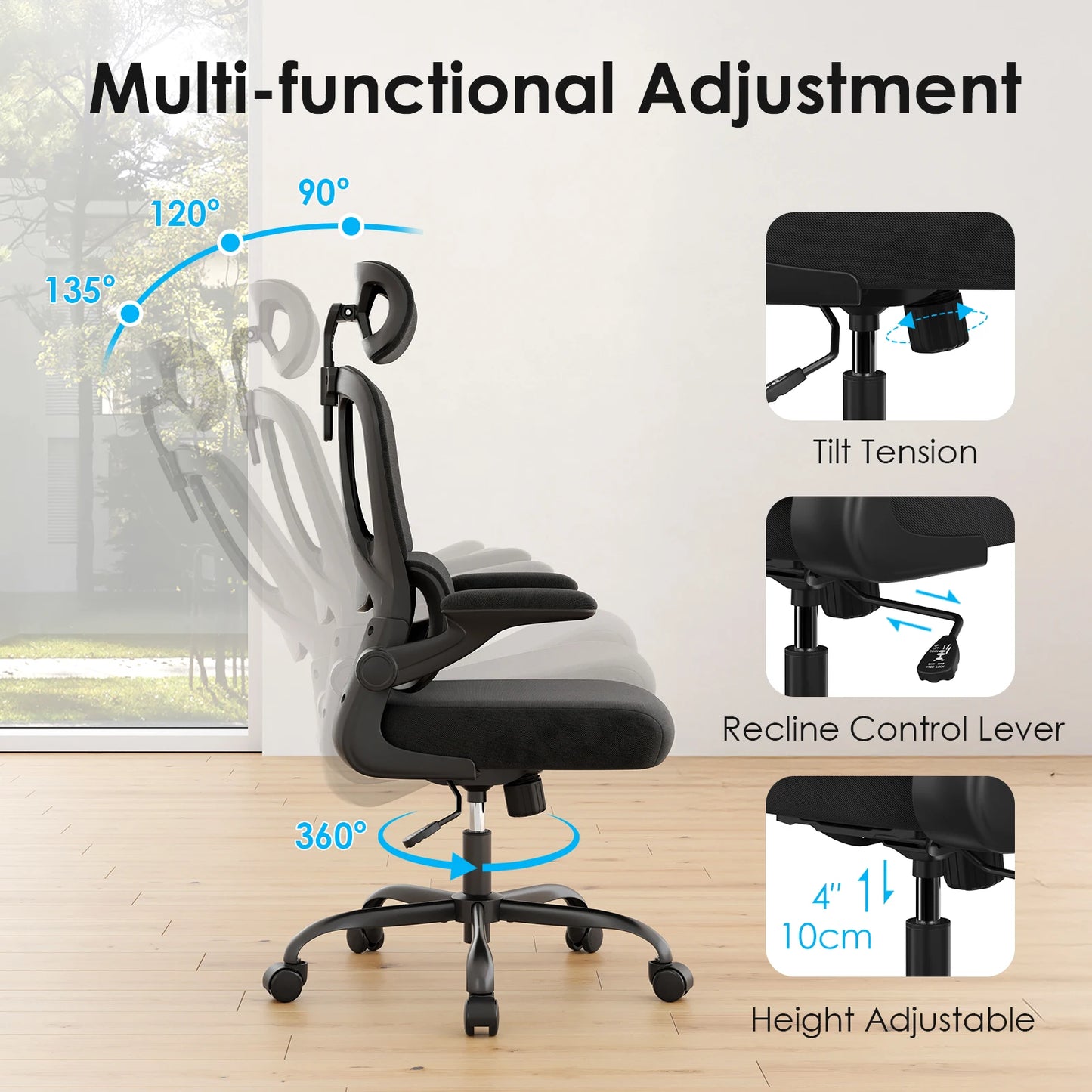 FARINI Ergonomic Office Chair With Headrest Lumbar Support High Back