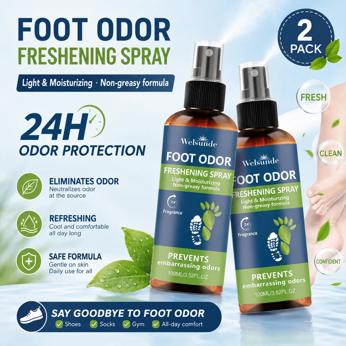 Welsunde Natural Foot And Shoe Odor Control Deodorant Spray