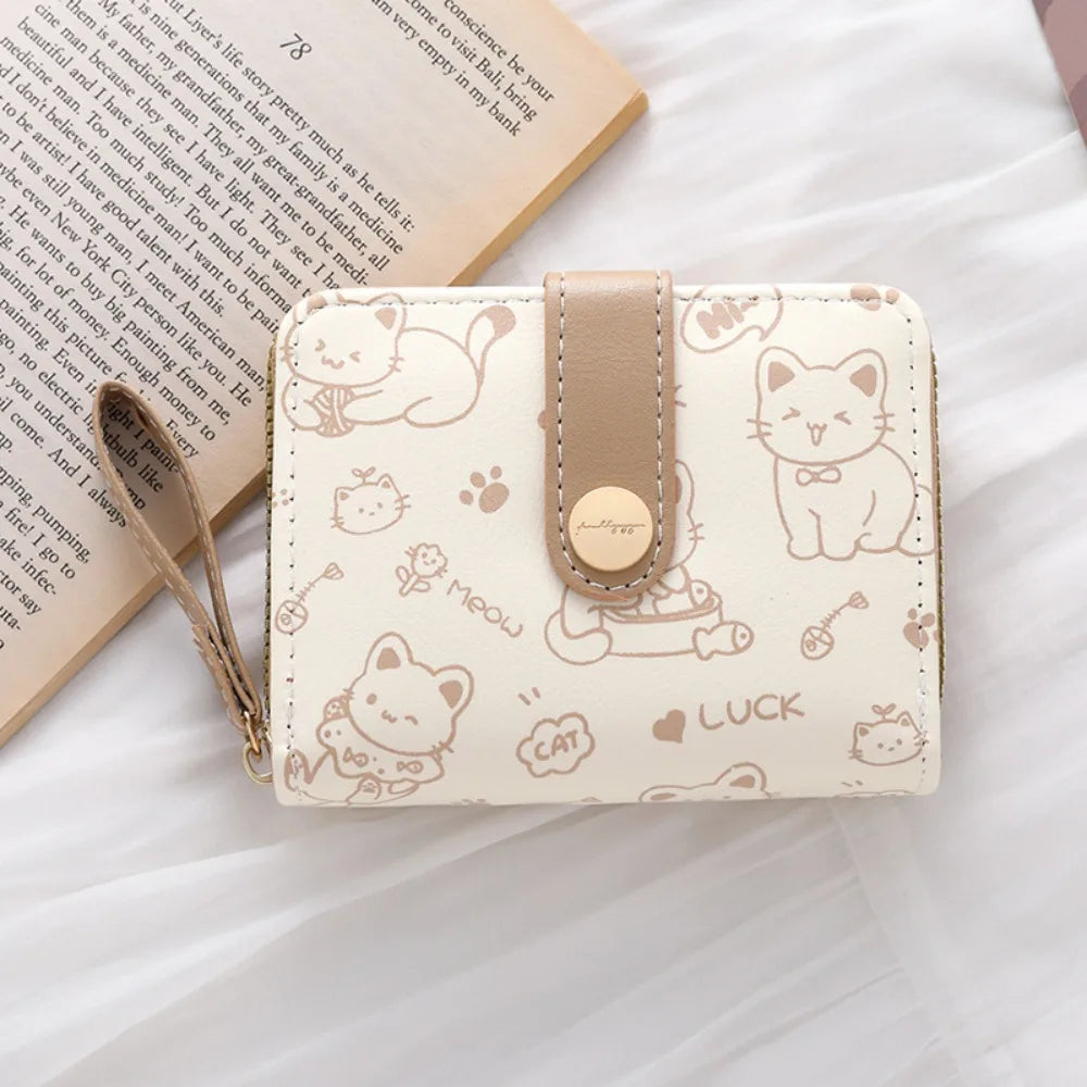 Cute Cat Coin Purse PU Leather Wallet Large Capacity