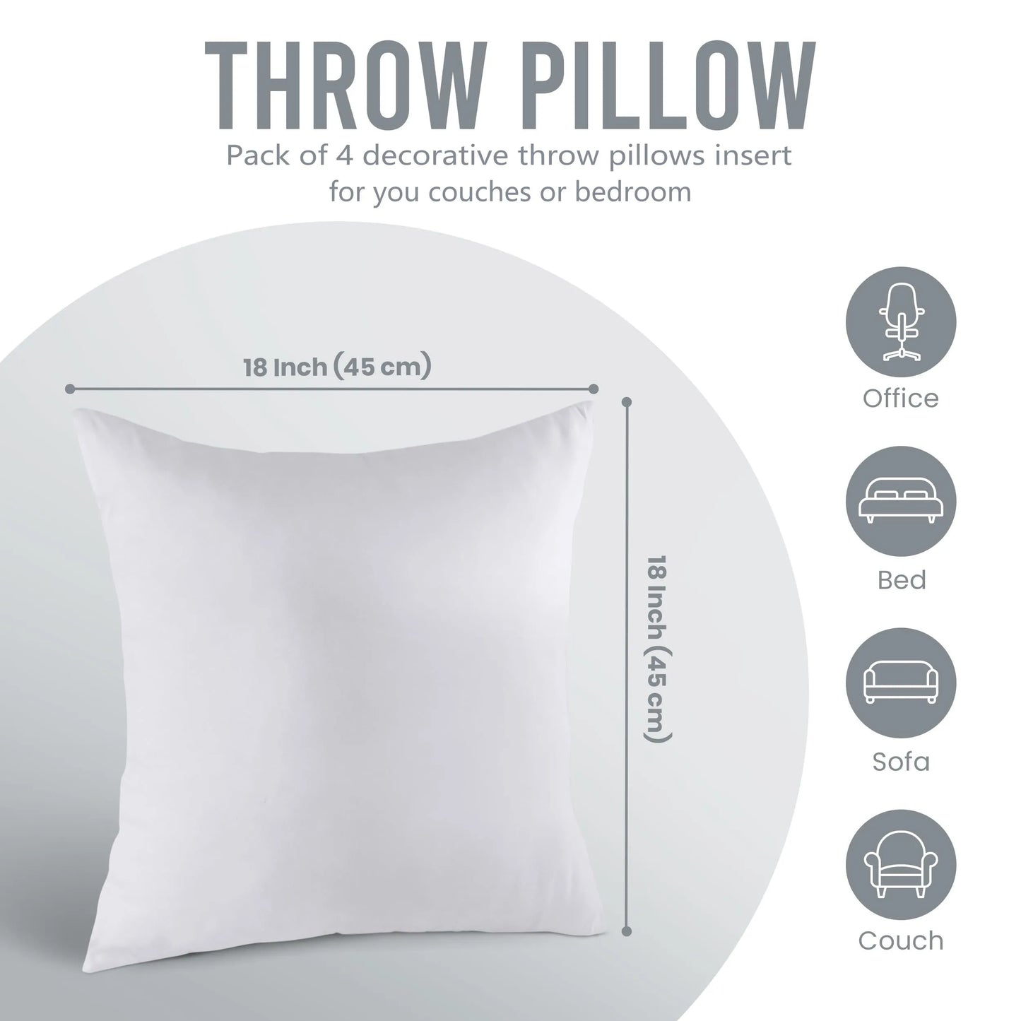 Throw Pillow Inserts Pack of 4 for Cushions and Decor