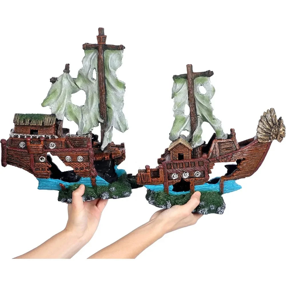 XMSJ Shipwreck Aquarium Decoration Sunken Ship Ornament PremiumDurable Large Tanks