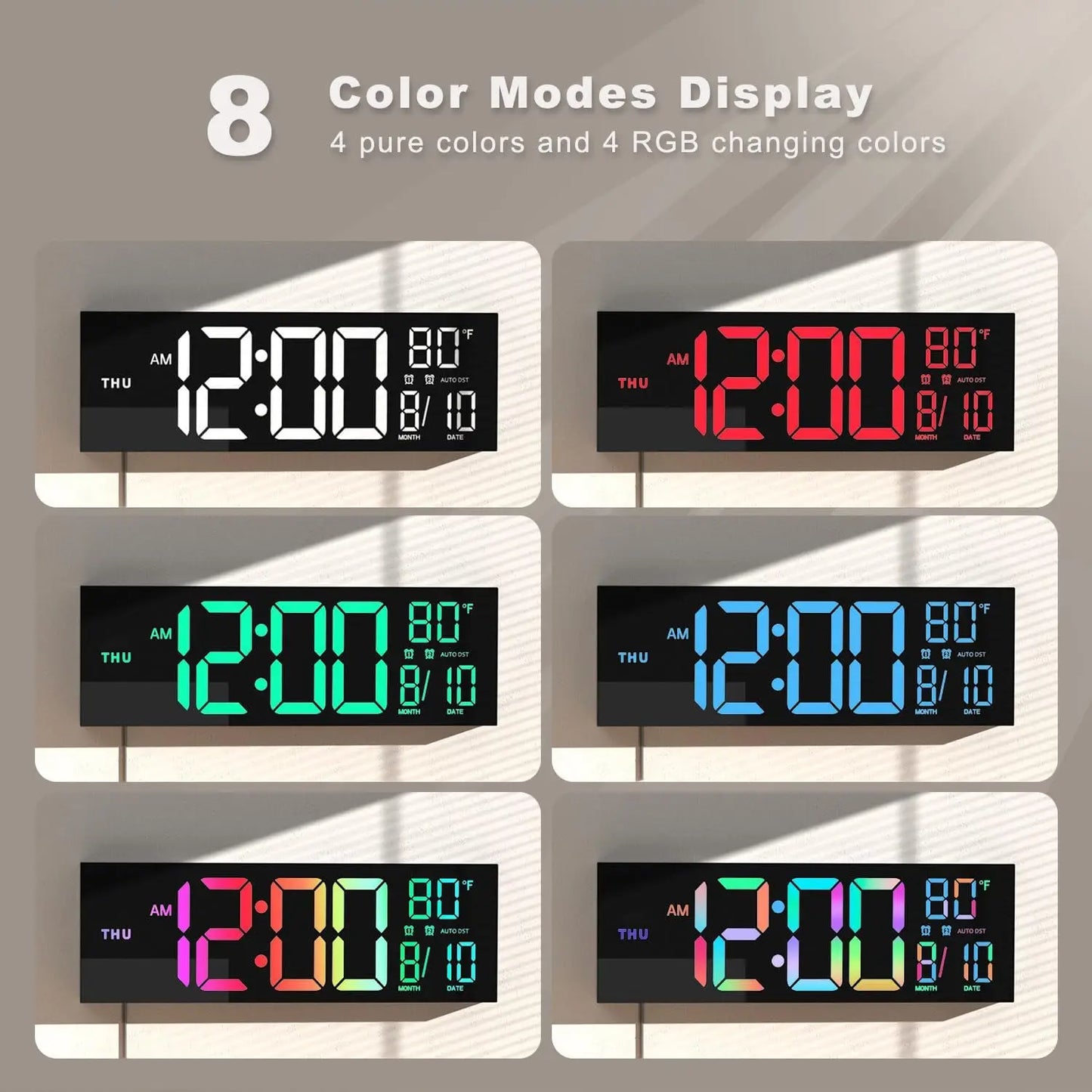 Digital Wall Clock With Remote Alarm Timer Temperature Auto DST LED Display