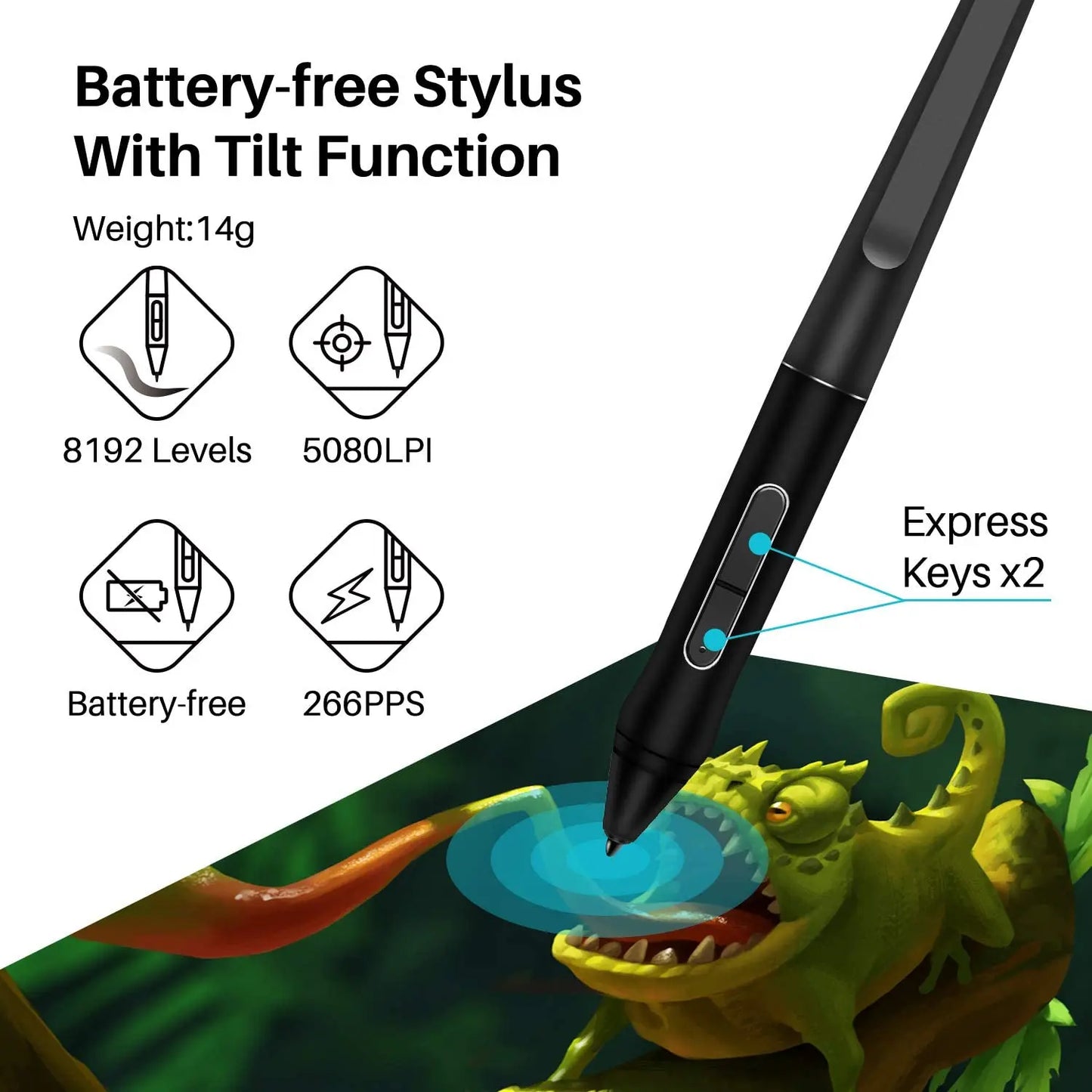 HUION Kamvas Pro Graphics Tablet With Battery Free Stylus