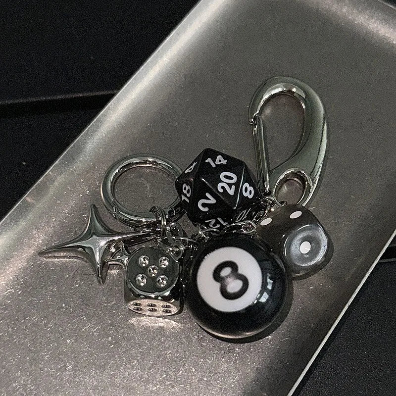 Black 8 Dice Gothic Acrylic Keychain Bag Charm Unisex