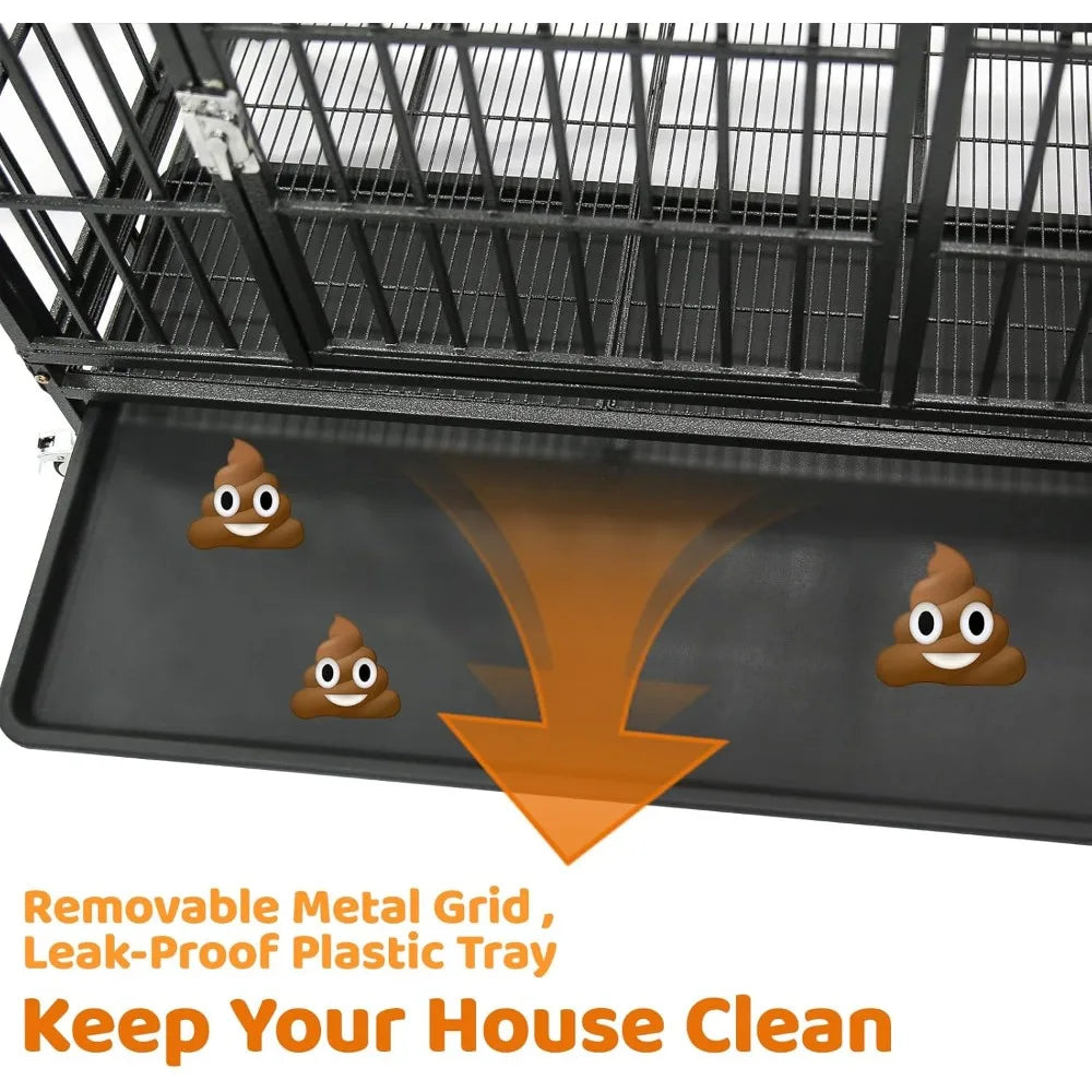 Three Tiers 37 Inch Dog Crate, Escape Proof Dog Cage Kennel Indoor with Top Access and Lockable Wheels, Removable Tray, Heavy D