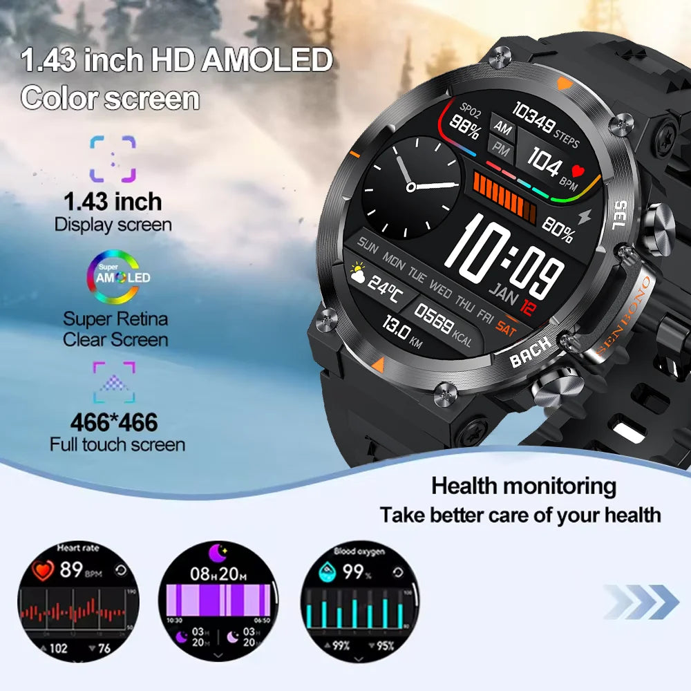 Senbono MAX18 Smart Watch For Men With AMOLED Bluetooth Call