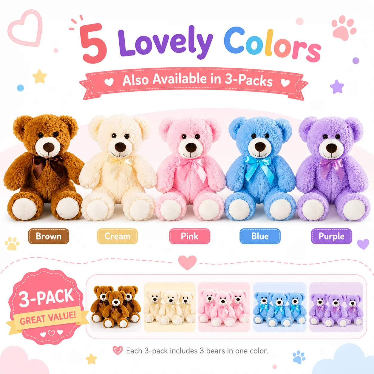 SNOWOLF Teddy Bear Plush Toy Gift For Girls Soft Huggable