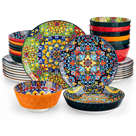 MALACASA Stoneware Dinnerware Set Bohemian Style For Six