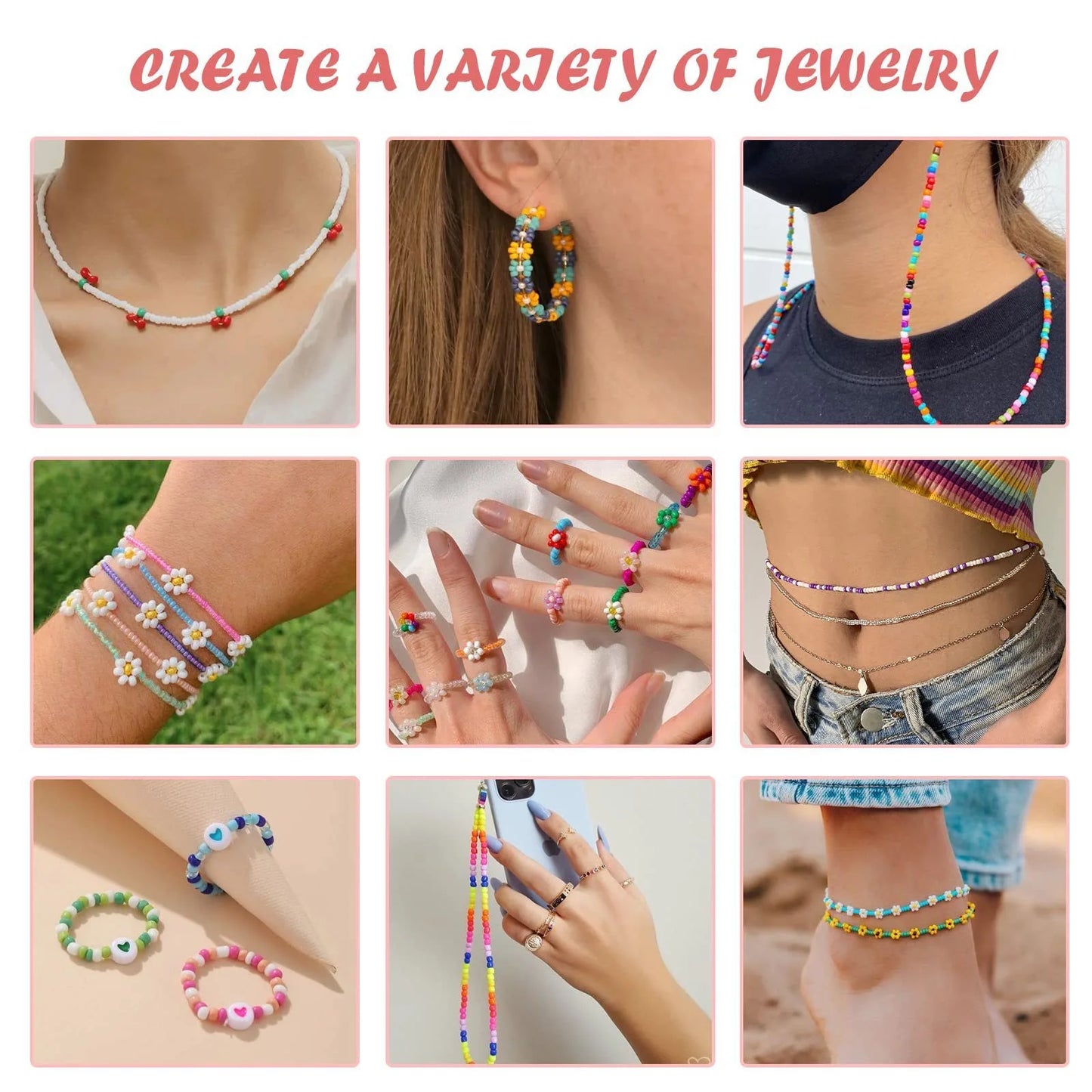 CN Glass Seed Beads 2400pcs 3mm Mixed Beads Jewelry Making DIY Craft Kit For Projects