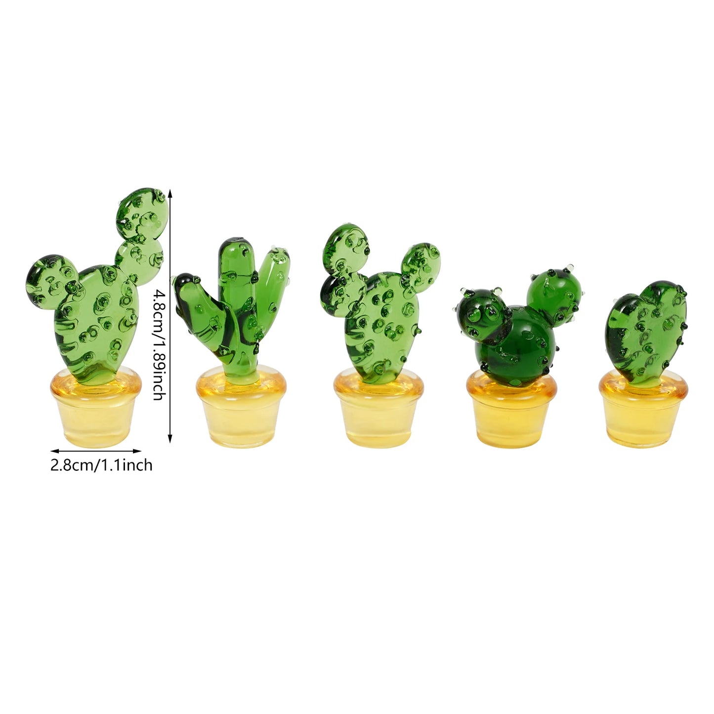 Five Piece Glass Blown Mini Cactus Figurines For Home Decor