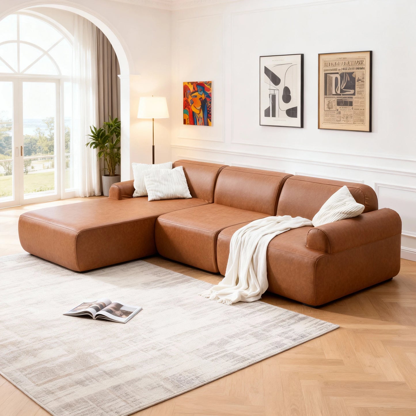 THOLASIS L Shaped Modular Leather Sofa For Family Spaces