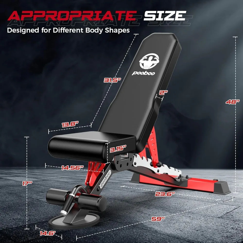 Pooboo Heavy Duty Adjustable Weight Bench For Home Gym Strength Training