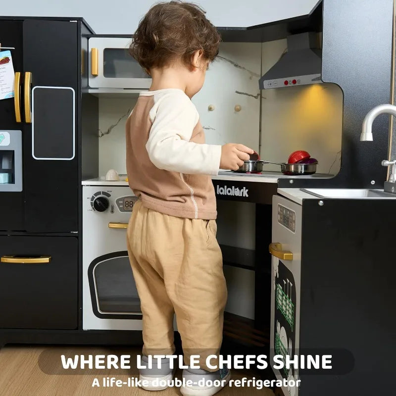 Joyfy Toddler Corner Kitchen Playset With Real Lights And Sounds