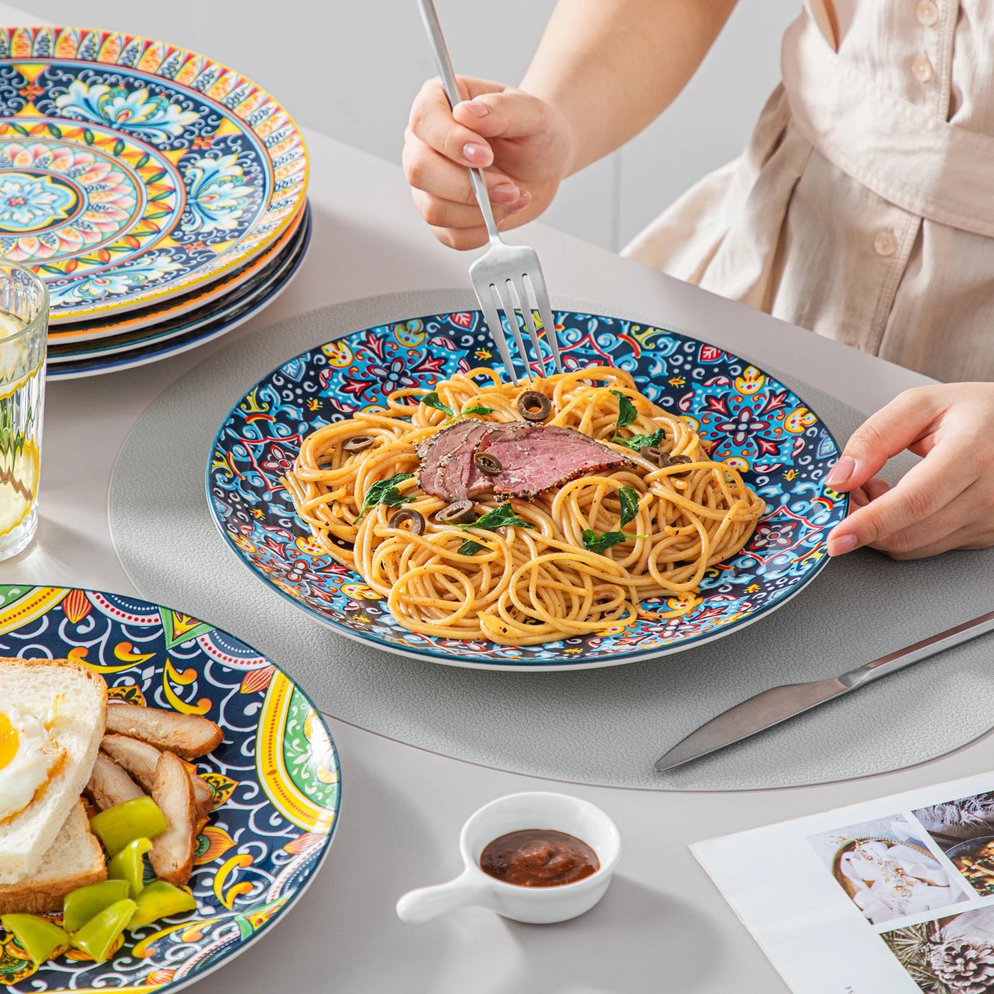 MALACASA Stoneware Dinnerware Set Bohemian Style For Six
