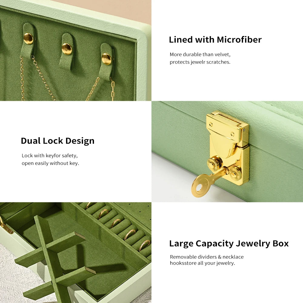 Oirlv Velvet Jewelry Organizer Box With Lock And Removable Dividers