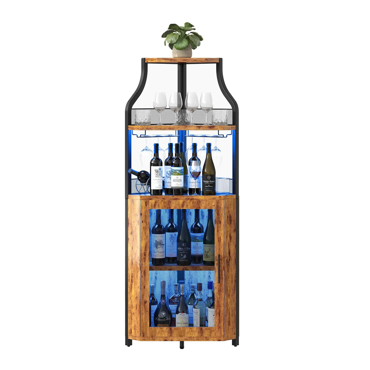 HiMISS Corner Wine Cabinet With LED Lights And Glass Holder