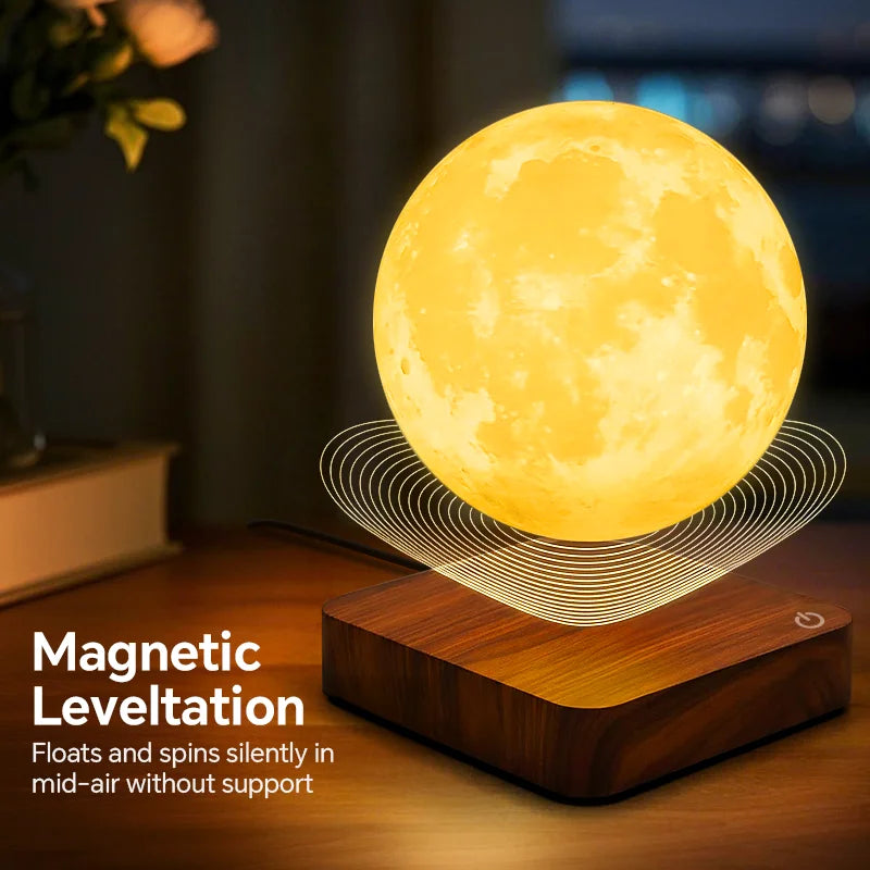 Aiopp Magnetic Floating Rotating Moon Lamp With Wooden Base