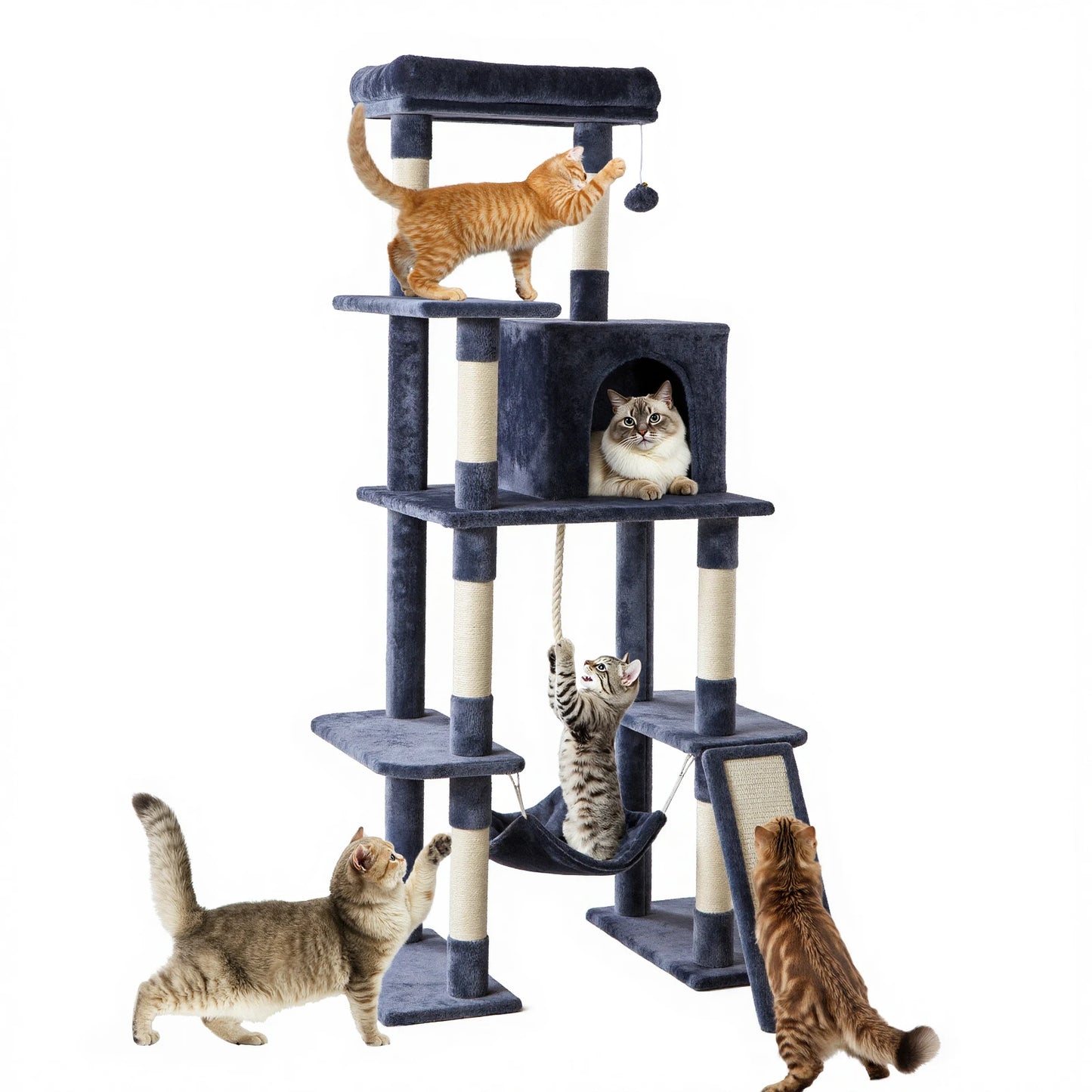 JHK Cat Tree Five Level Tower With Natural Sisal Posts