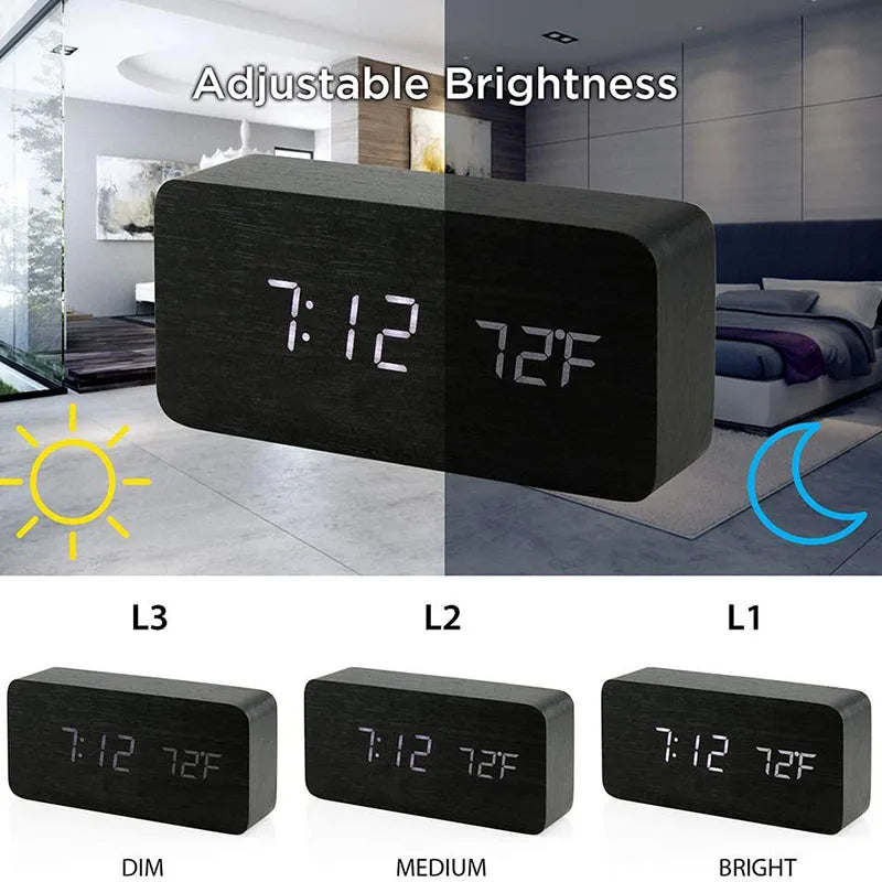 Niditon Wooden Digital Alarm Clock With Temperature Display
