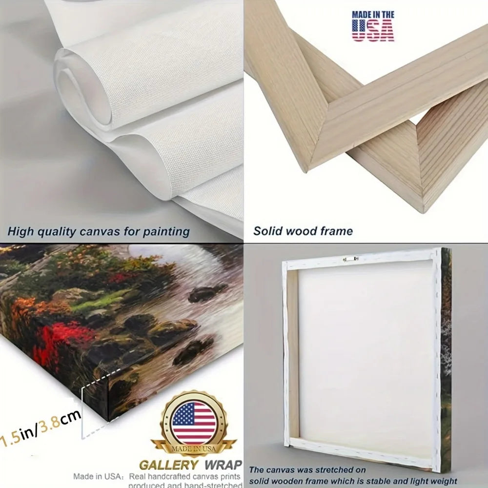 1.5 inch thick pine solid wood frame, canvas printed with the morning mist of Mount Fuji and Kawaguchi Lake, wall decoration