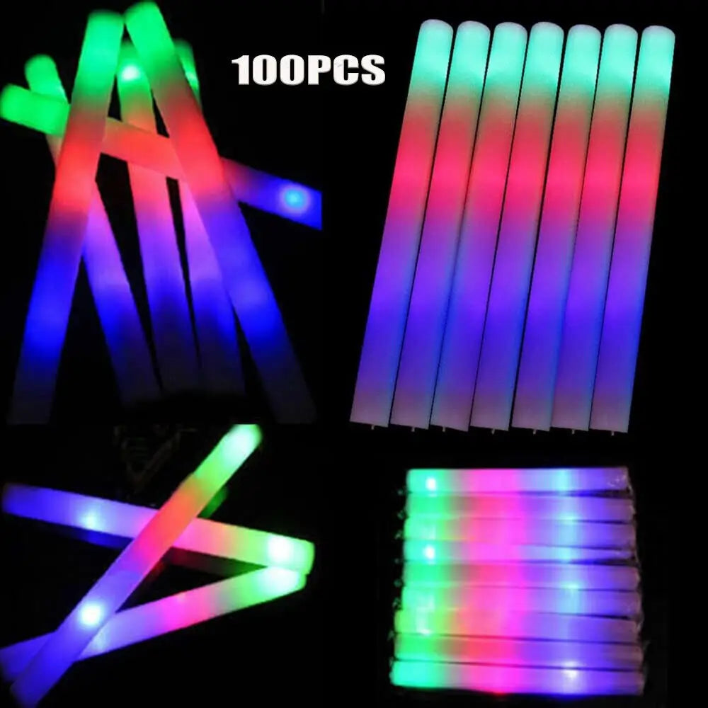 Jianyana LED Glow Sticks RGB Foam Tubes 100 Pcs