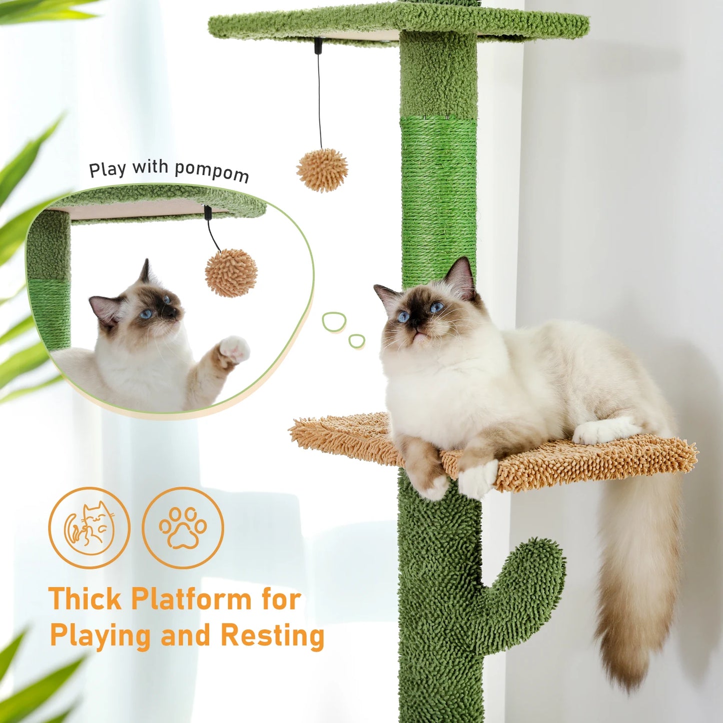 PAWZ Road Cat Tree 5-Tier Floor to Ceiling Cactus Tower