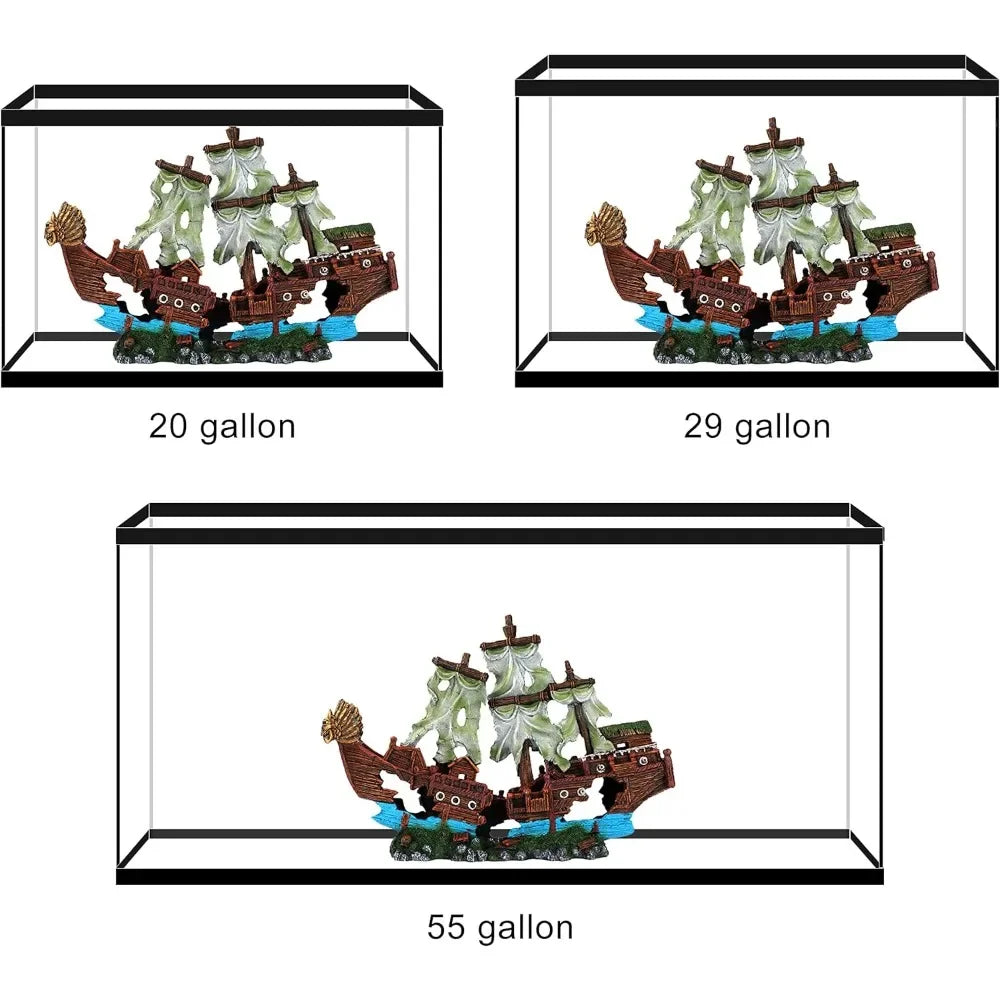 XMSJ Shipwreck Aquarium Decoration Sunken Ship Ornament PremiumDurable Large Tanks