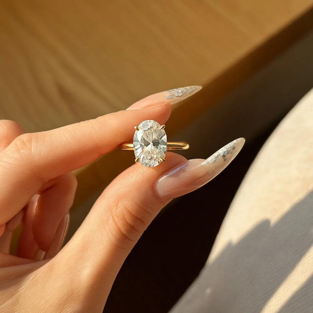 Oval Moissanite Ring Silver Four Claw Setting For Women