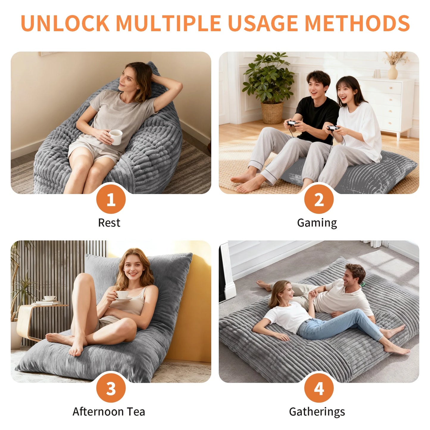 Convertible Bean Bag Chair Floor Cushion For Adults