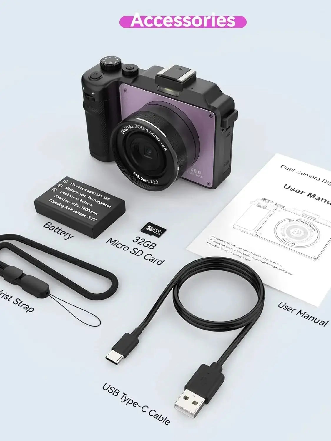 48MP 4K Digital Camera With Dual Cameras And 18x Zoom