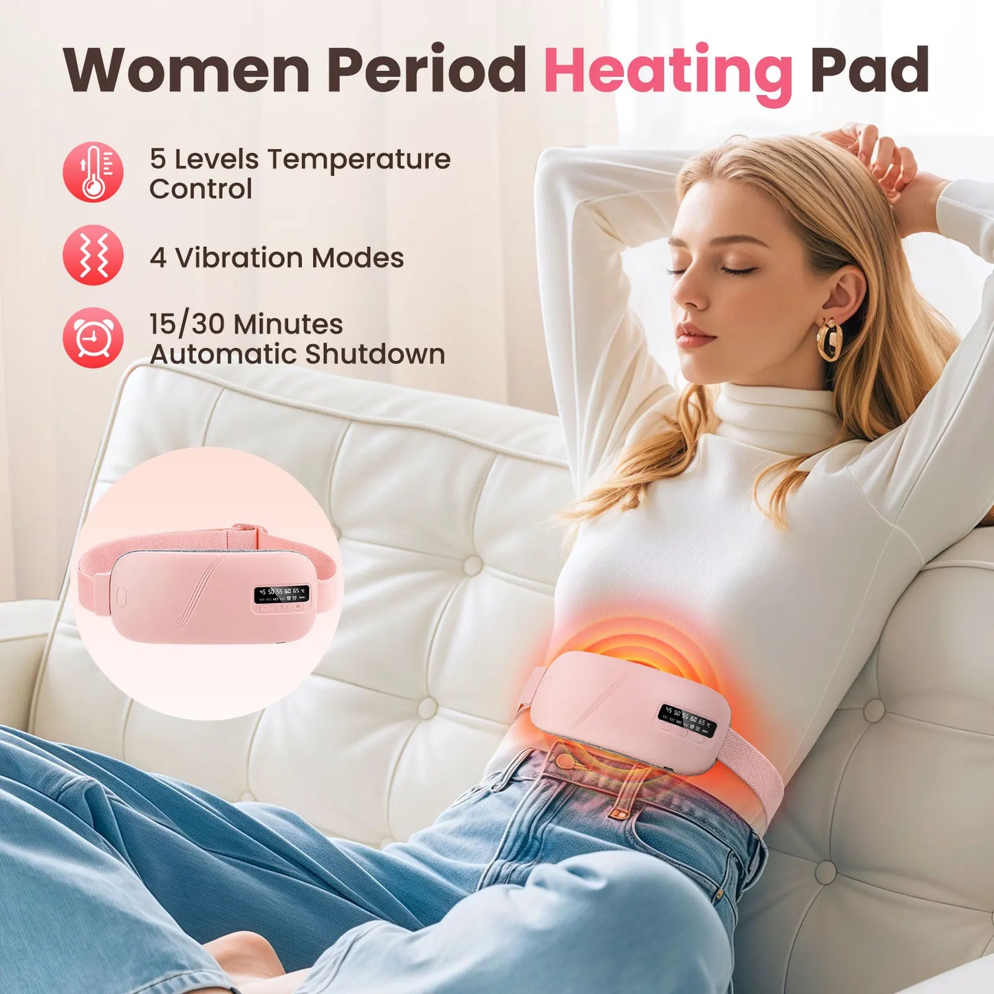 PASTSKY 5 Modes Electric Heating Vibration Waist Massage Belt - Menstrual Cramps Relief
