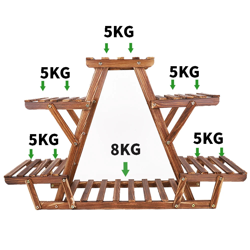 Carbonized Triangle 6 Tier Corner Wood Plant Stand