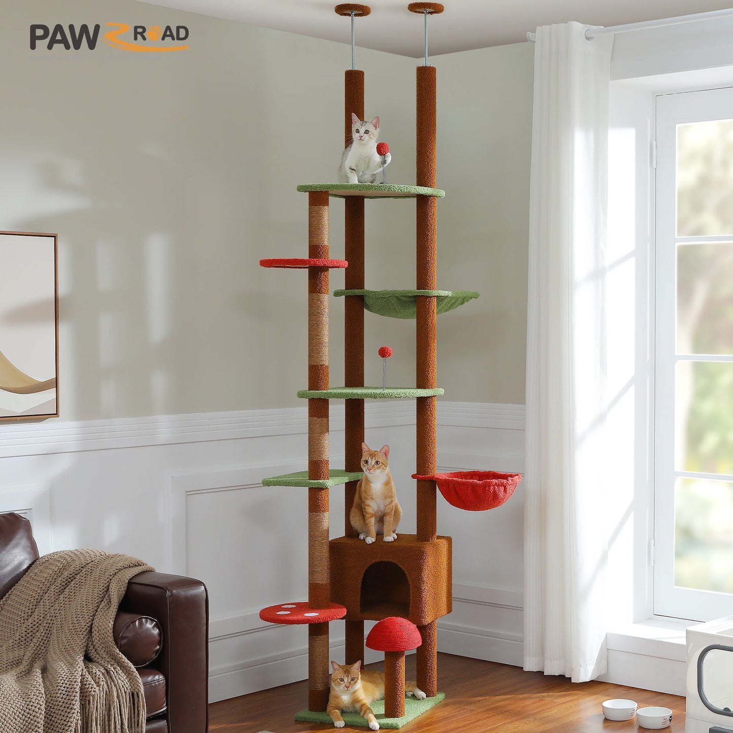 PAWZ Road Adjustable Wooden Cat Tree With Sisal Posts