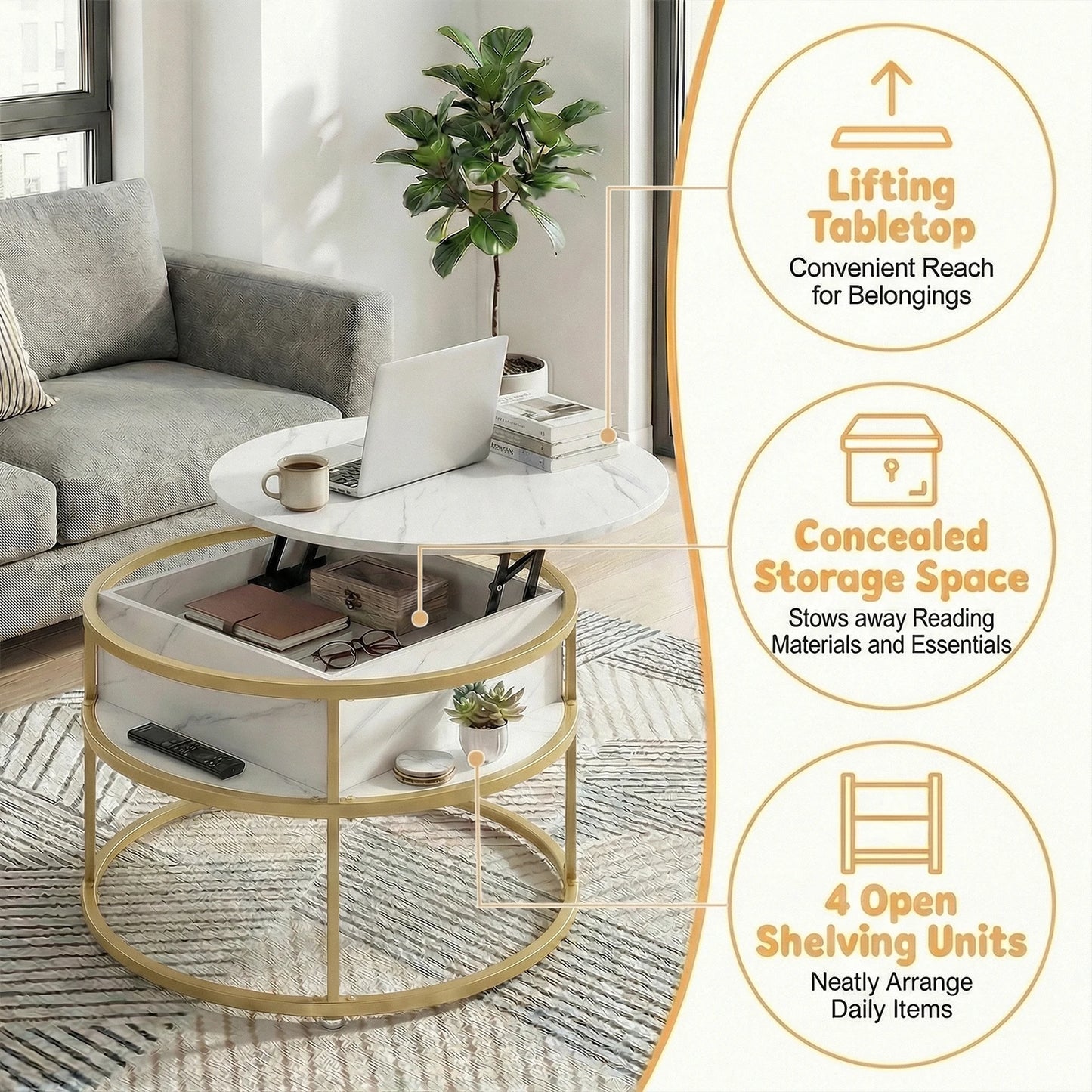 HOMASIS Lift Top Coffee Table With Hidden Compartment And Shelves