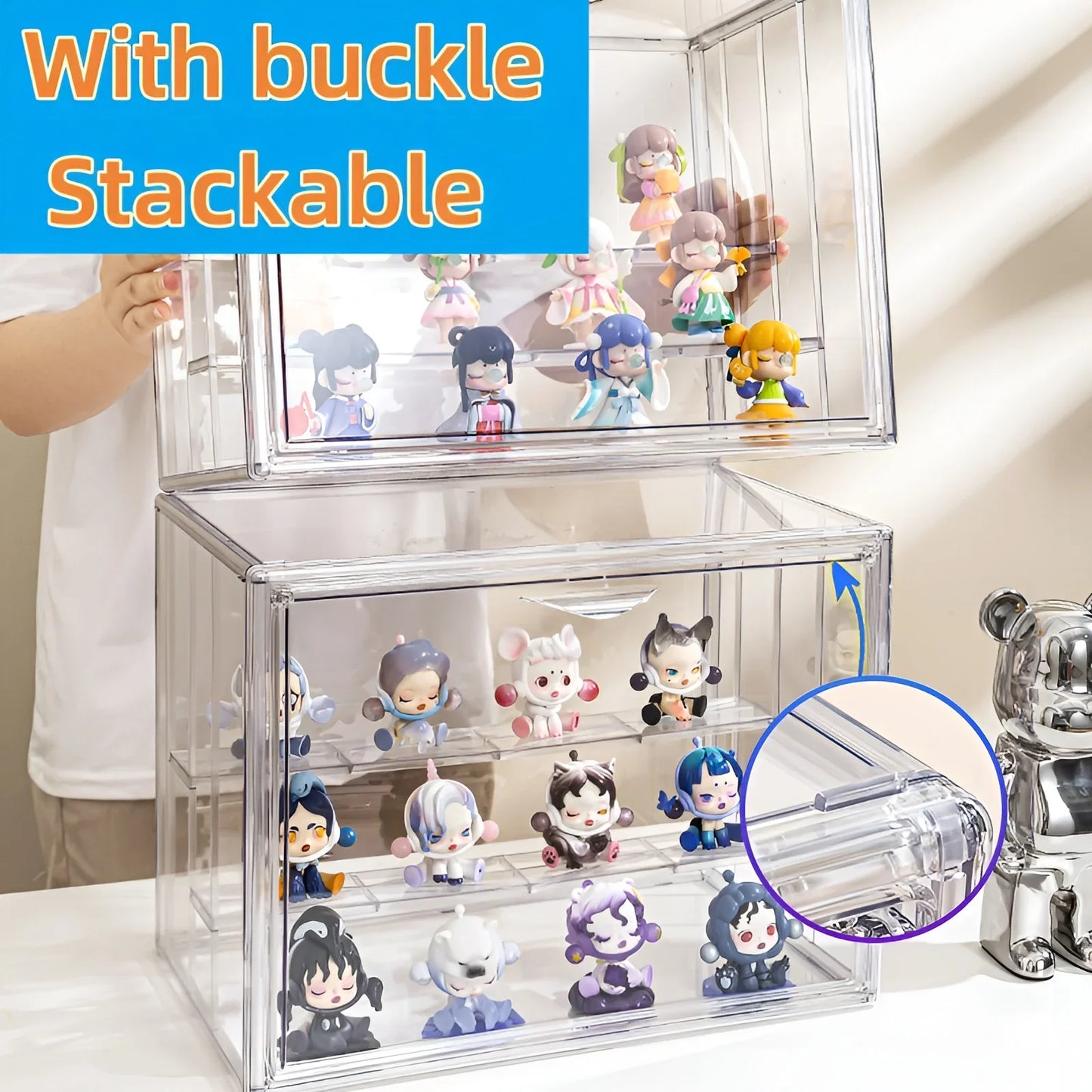 Stackable Acrylic Display Case With Magnetic Door For Figures