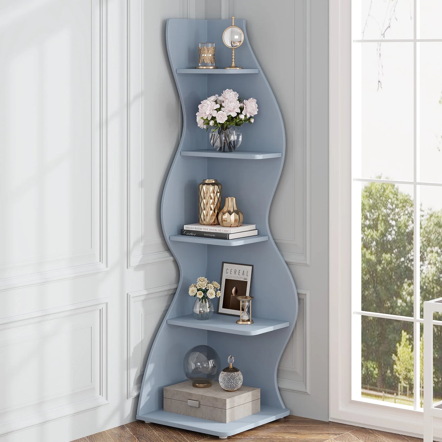 Tribesigns Modern 5 Tier Wooden Corner Storage Shelf