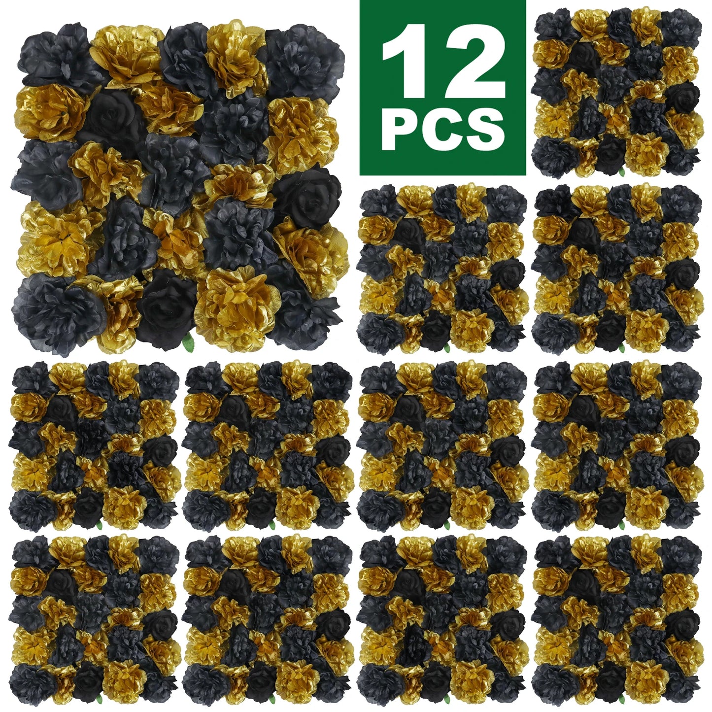 RUEESEECN 12Pcs Artificial Roses Wall Panel Backdrop 3D