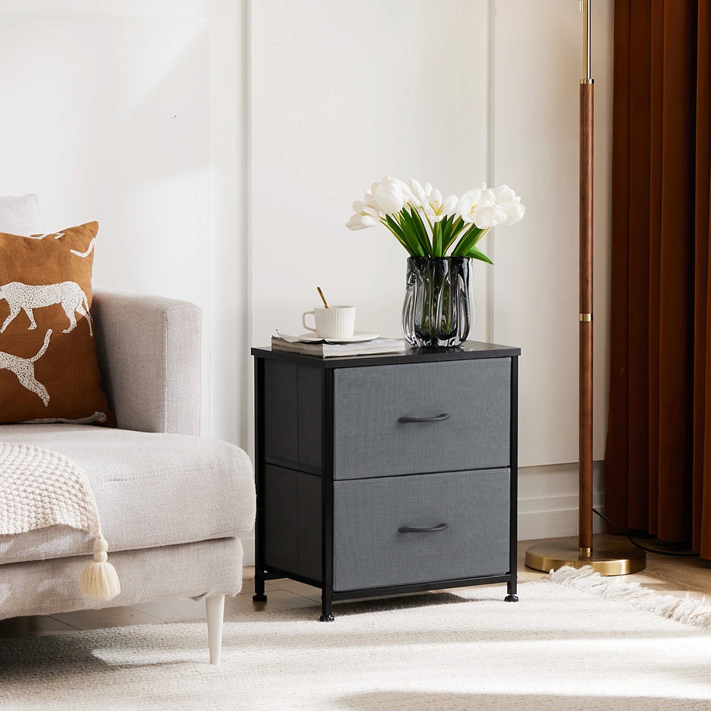 JHK Modern Metal Living Room Storage Cabinet With Fabric Drawers