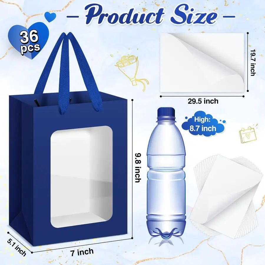 Generic Kraft Clear Gift Bags With Tissue Paper - Transparent Window Bags With Handles For Business Use 10x7x5 Inches