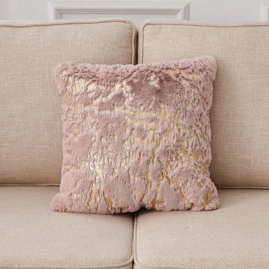 Luxury Chinchilla Faux Fur Gilded Dust Pink Pillow 22 In. x 22 In.