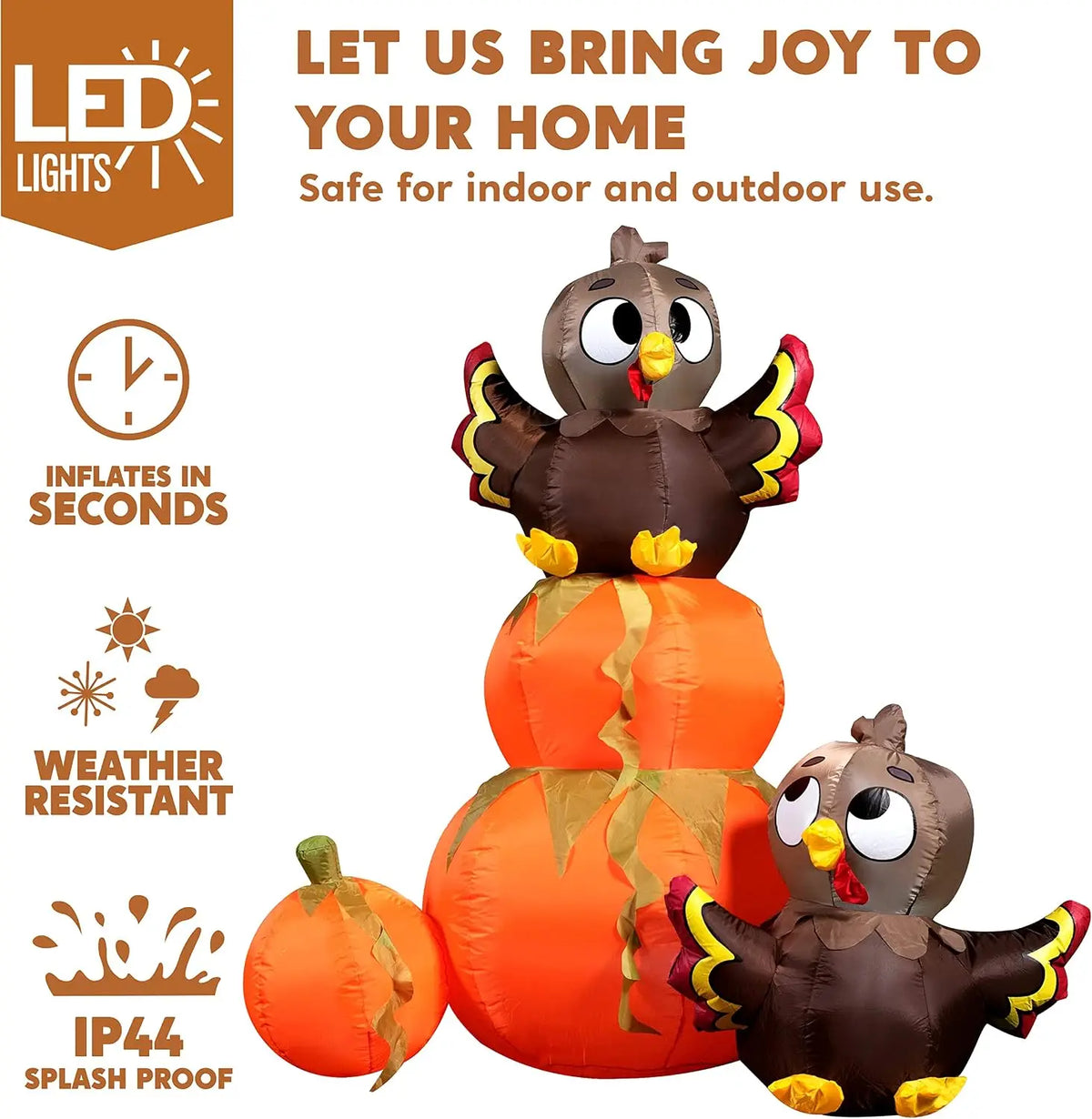 Joyfy Thanksgiving Pumpkin Turkey Inflatable With LED Outdoor Decoration