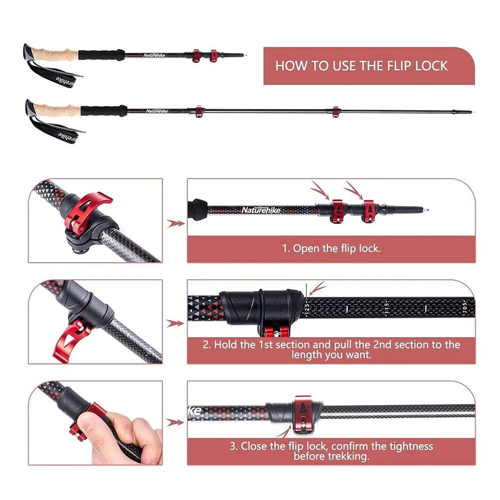 Naturehike Lightweight Carbon Fiber Collapsible Trekking Poles for Hiking
