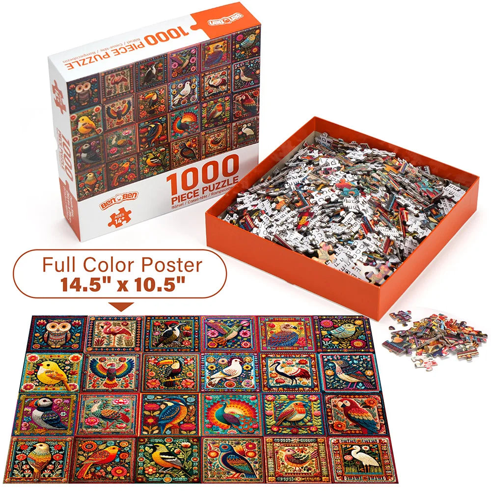 BenBen Puzzles for Adults 1000 Pieces, Bird Crochet, Jigsaw Puzzles with Letters on Back, Challenging Puzzles for Family Game